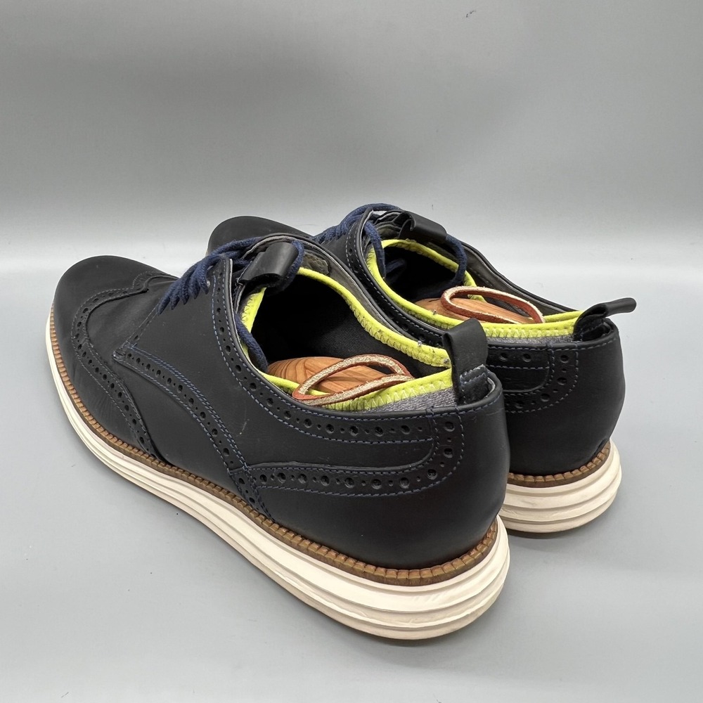 Cole Haan Shoes Mens 10.5 Navy Blue Leather Grand OS Wingtip Oxford Dress Brogue - Picture 5 of 11